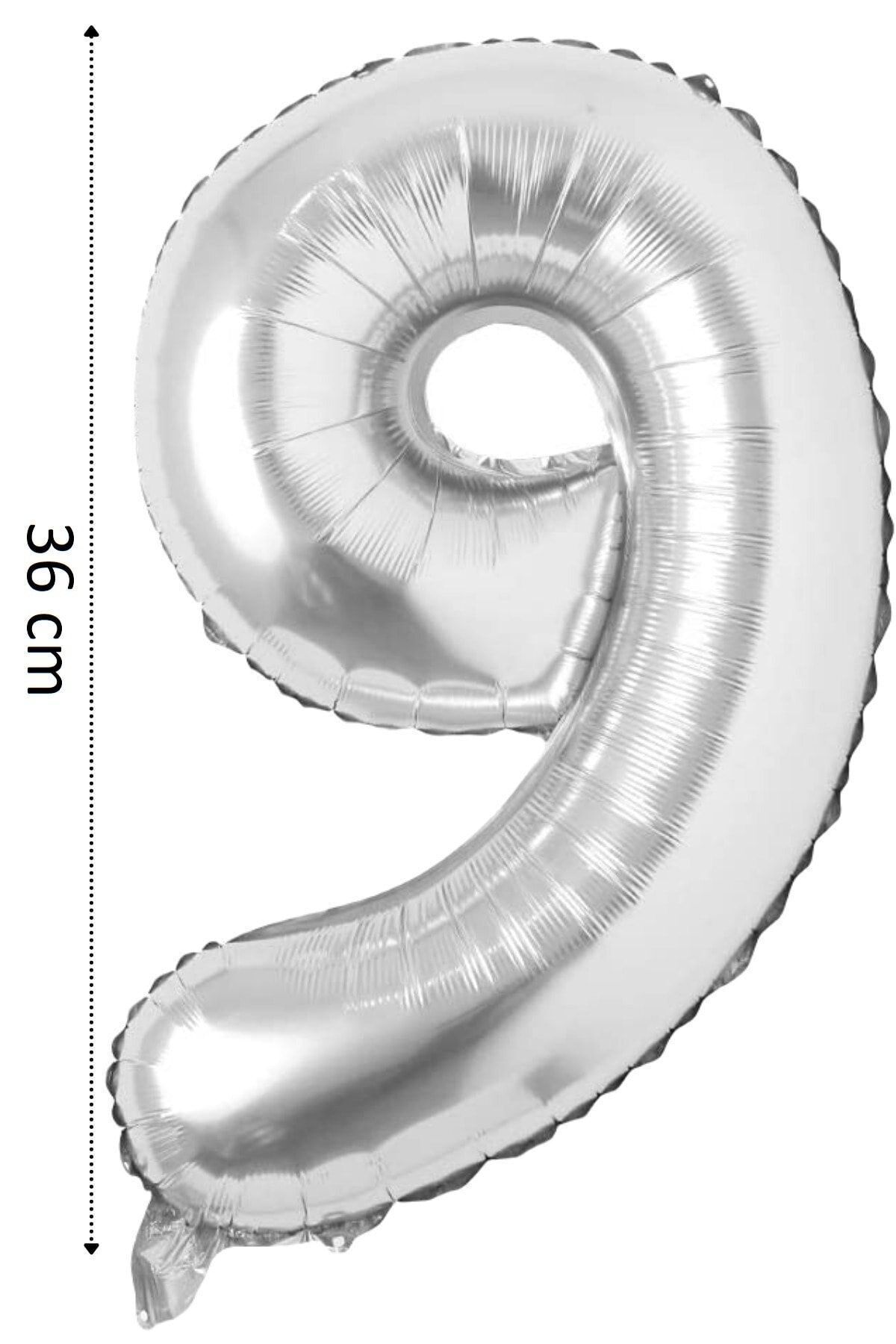 Ezgi Party Store Folyo Balon 9 Rakamı Helyum Balon 36 Cm Gümüş Renk - Doğum Günü Parti Seti Malzemeleri -9 Yaş Balonu