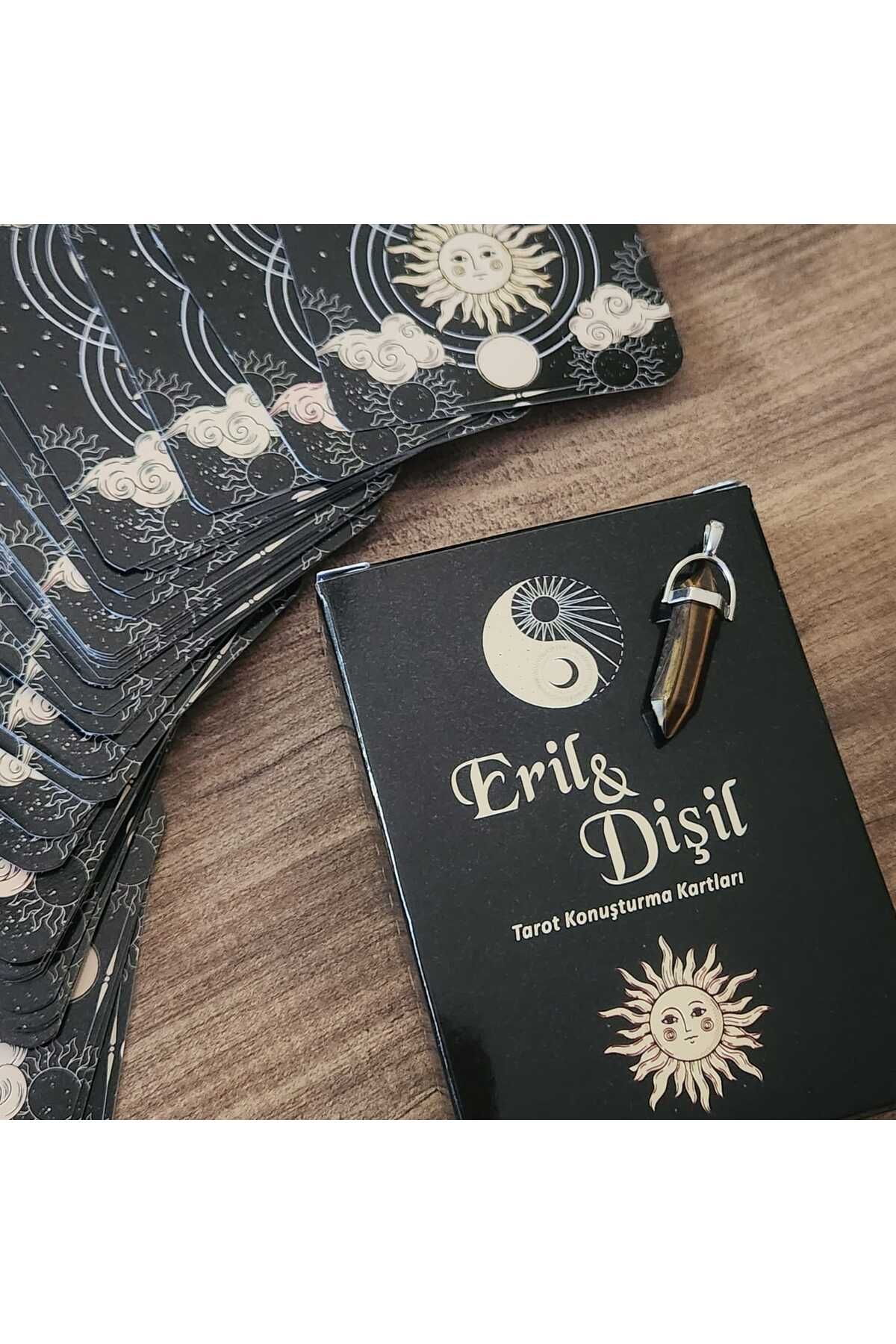 fırsatlar diyarı Eril Dişil Tarot Konuşturma Kartları Siyah ve Kaplan Gözü Pandül Doğal Taşlı Kolye Ucu