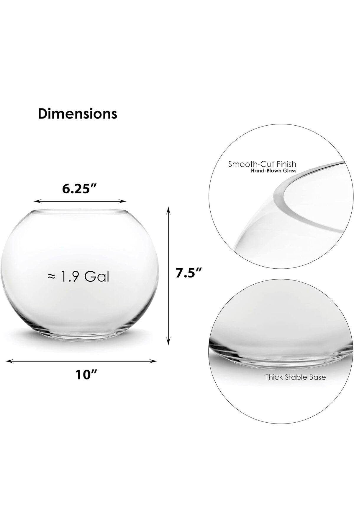 Home Zone-Glass Bubble Bowl (H-7.5" W-10", Approx. 2 Gal.) Multiple Size Choices Fish Bowl Vase 2