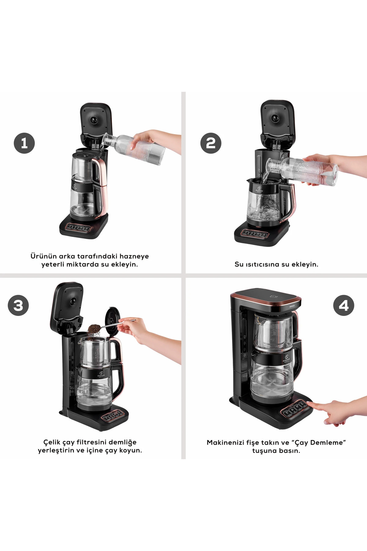 Karaca 4 In 1 Konuşan Otomatik Çay Makinesi, Filtre Kahve, Mama Suyu, Aile Boyu Kapasite, Şık Tasarım fotoğrafı 5 (önizleme)