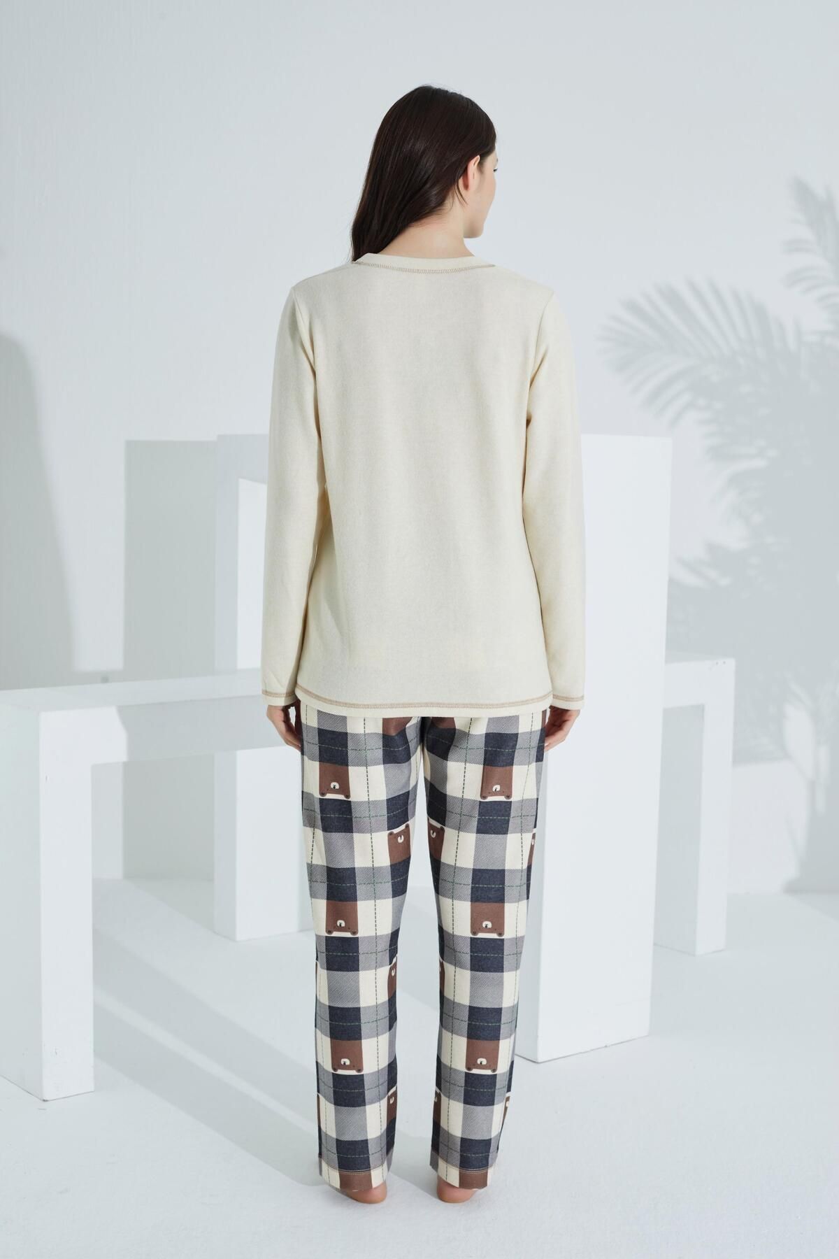 Etoile-Set pijamale dama - bumbac, maneca lunga, CREMA 3