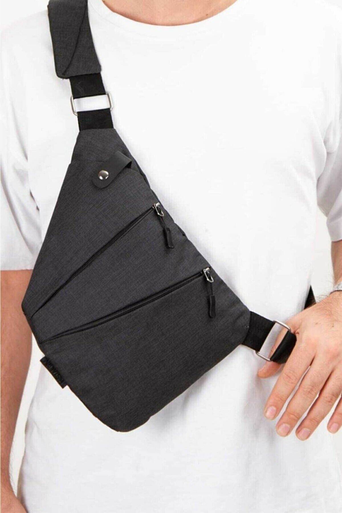 NEWISH POLO ACCESSORIES Unisex Siyah Keten Çapraz Askılı Heybe Çanta Telefon Bölmeli Günlük Seyahat Çanta Bodybag Slim Çanta görsel 5