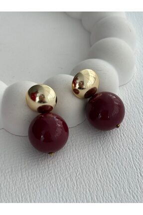 Luparadis Özel Seri Gold Detay Bordo Top Küpe