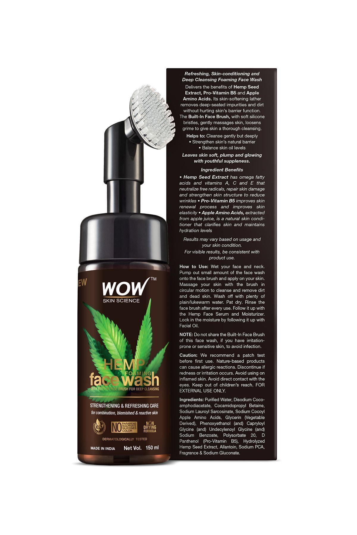 WOW Skin Science-HEMP 150ml Facial Cleansing Foam - Strengthening, Renewing, Revitalizing 98% Natural Content 2