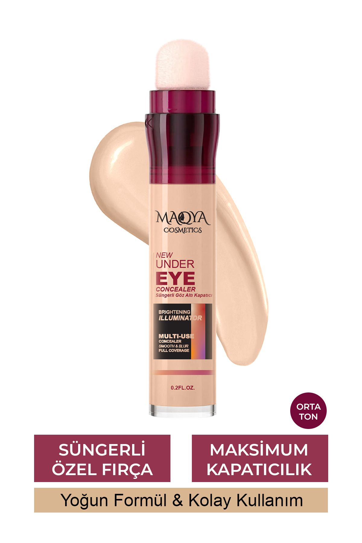 MAQYA Cosmetics Yoğun Kapatıcı Besleyıcı Aydınlatıcı Süngerli Gözaltı Kapatıcı/concealer (ORTA TON)