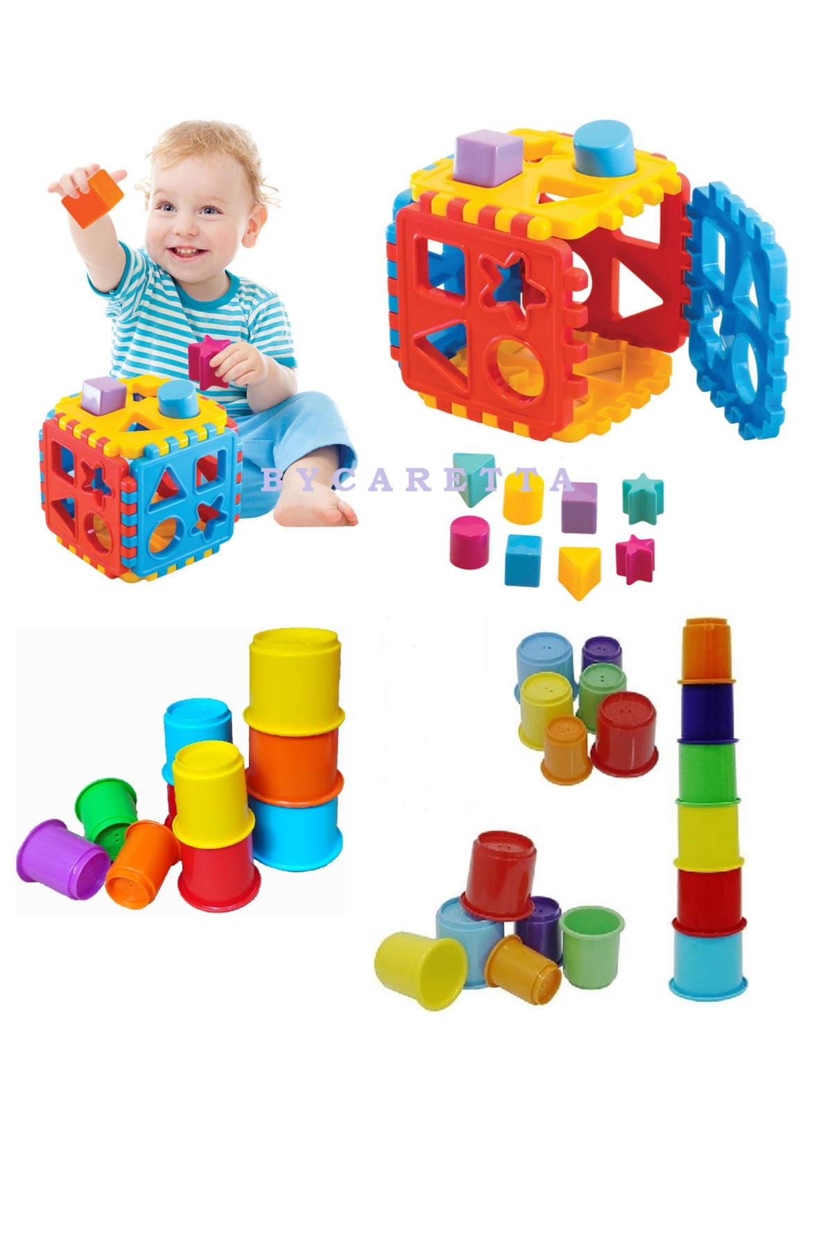 مجموعه آموزشی و تقویت‌کننده هوش Puzzle Bultak Cube + Cute Cup Tower