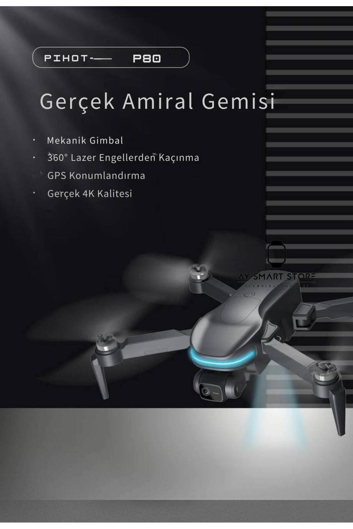 AYSMARTSTORE P80  4K Kameralı Uzaktan Kumandalı , Katlanabilir GPS  Drone