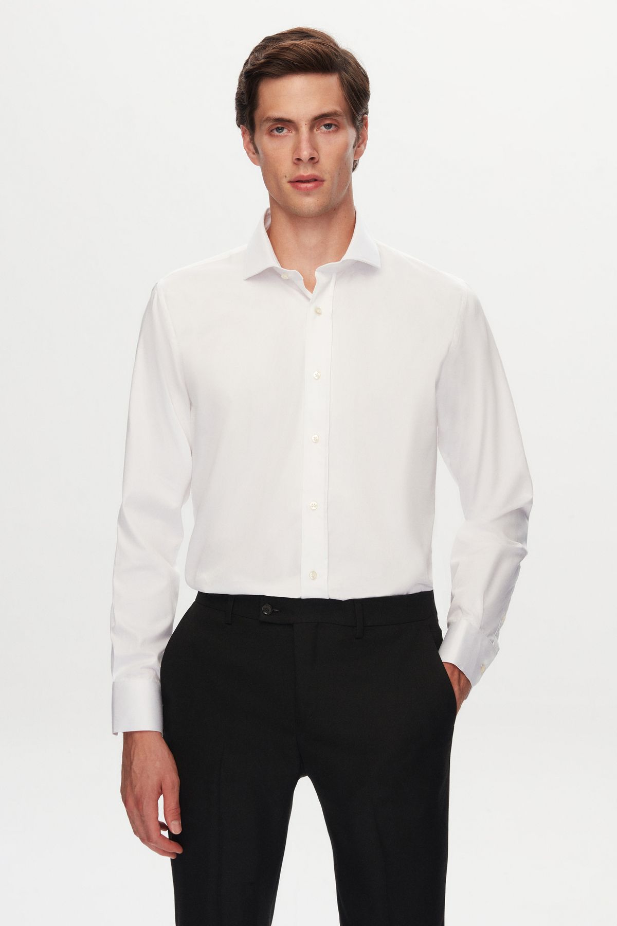 D'S Damat Ds Damat Slim Fit Beyaz Düz Nano Care Gömlek