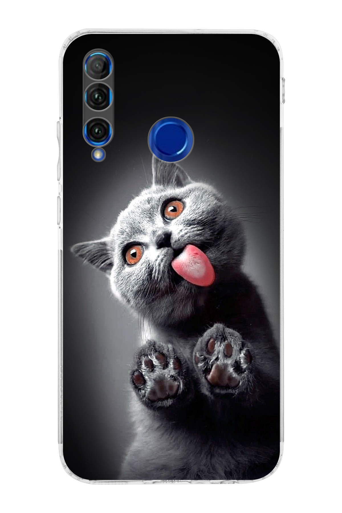 Honor 20 Lite ile Uyumlu Kedi 2 Kamera Korumalı Şeffaf Kılıf