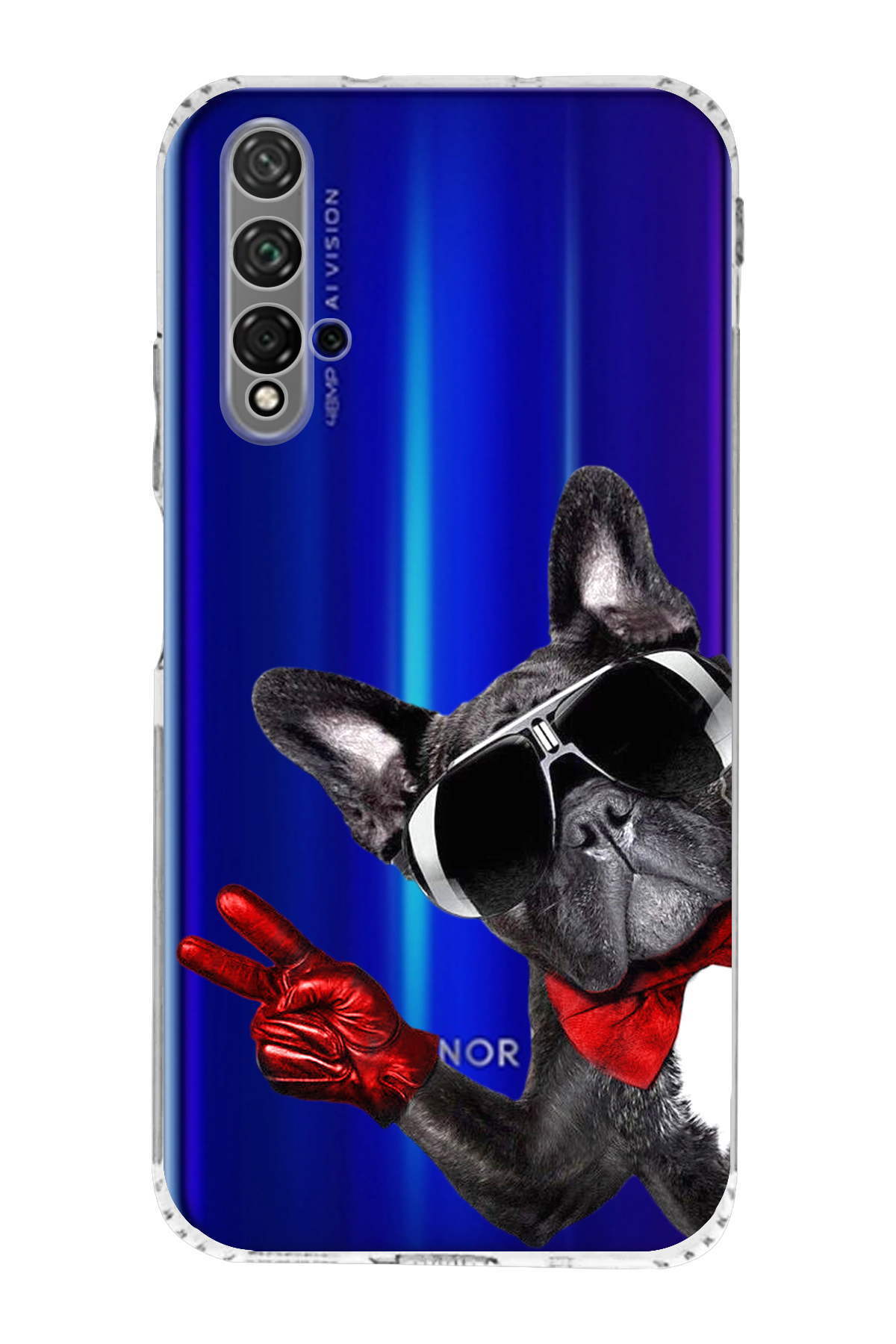 Honor 20 ile Uyumlu Köpek 2 Kamera Korumalı Şeffaf Kılıf