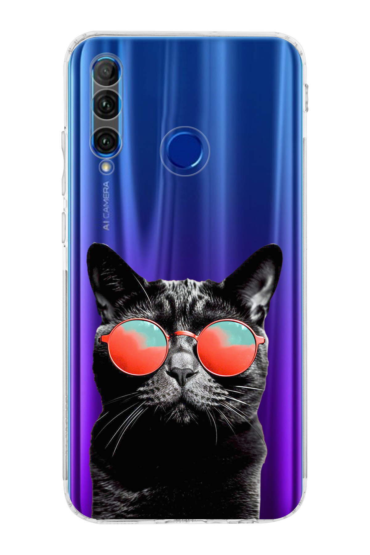 Honor 20 Lite ile Uyumlu Kedi 3 Kamera Korumalı Şeffaf Kılıf