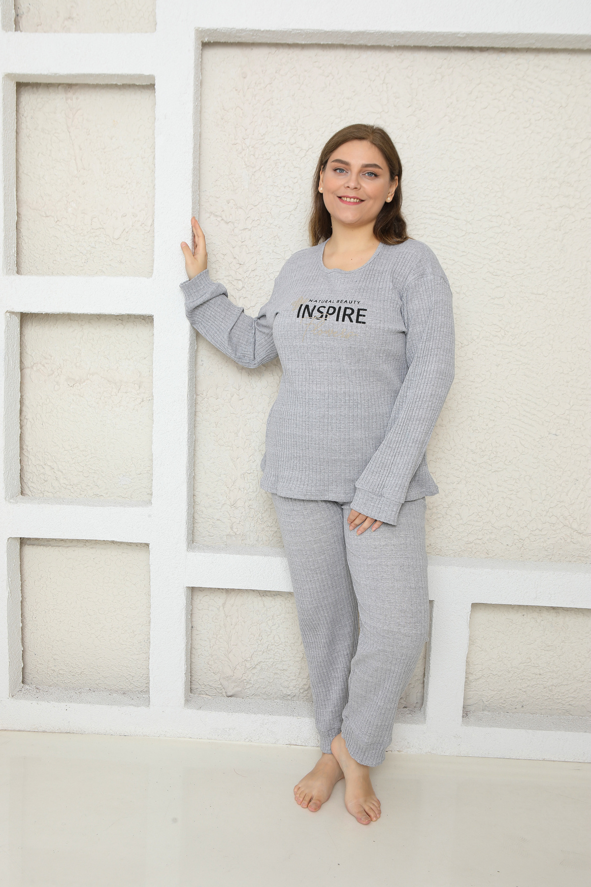FAMES PİJAMA-Plus Size Fi̇Ti̇Lli̇ Pi̇Jama Set 5