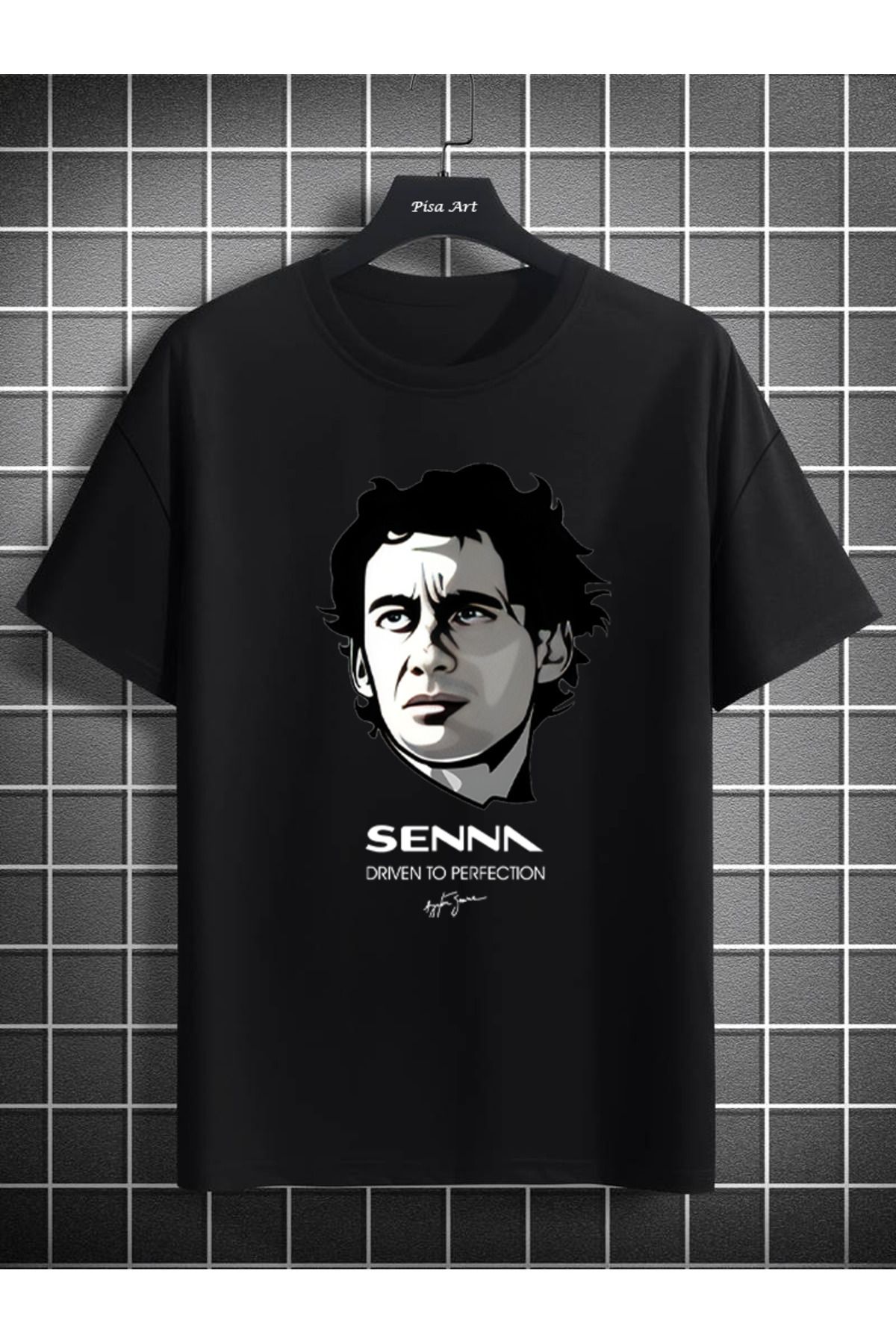 Pisa Art Ayrton Senna Signature İmza Formula 1 F1 Oversize Tişört