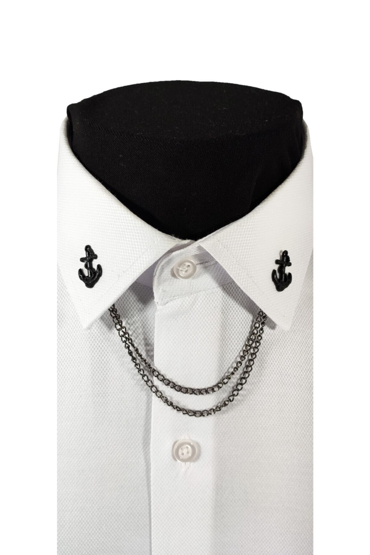  سنجاق یقه/زنجیر یقه پیراهن فلزی مشکی به شکل لنگر.