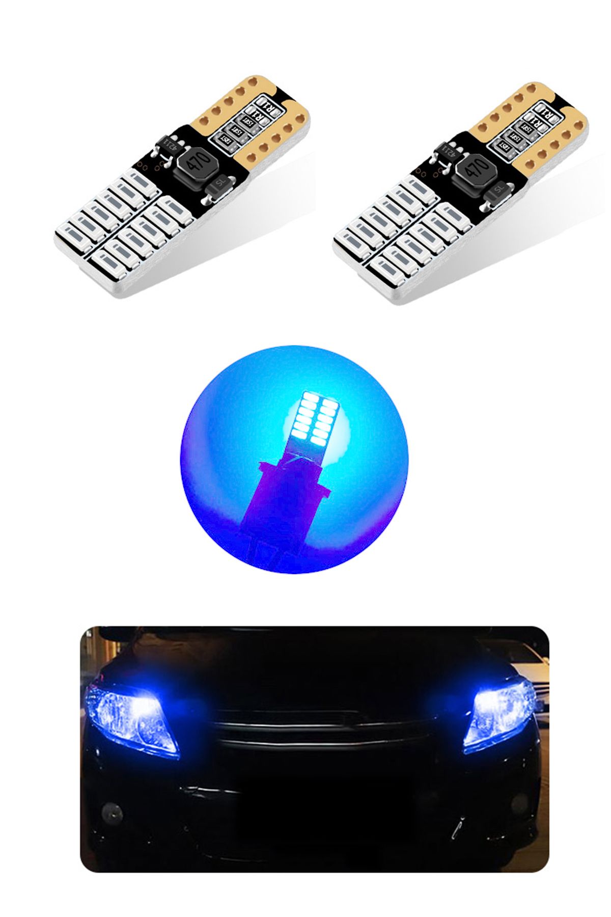 T10 Led Dipsiz W5w Canbus 24 Ledli Buz Mavi ( İce Blue ) Park Plaka Ampul 2 Adet