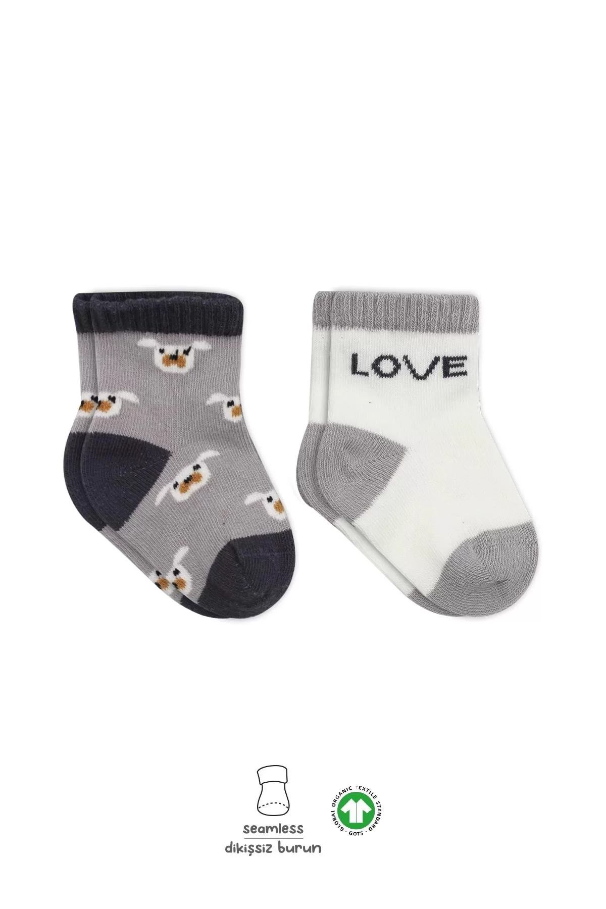 RUBY BOUTİQUE Love Dog Penye Soket Çorap 2'li Gri