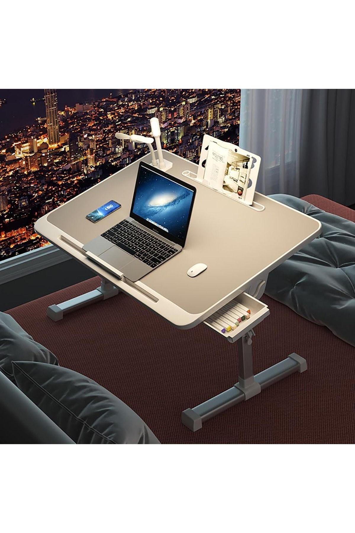 Taimi-طاولة، مع حاجز قابل للإزالة، 40 × 60 × 27-40 سم، شحن USB، مصباح حماية العين، درج، رف كتب 5