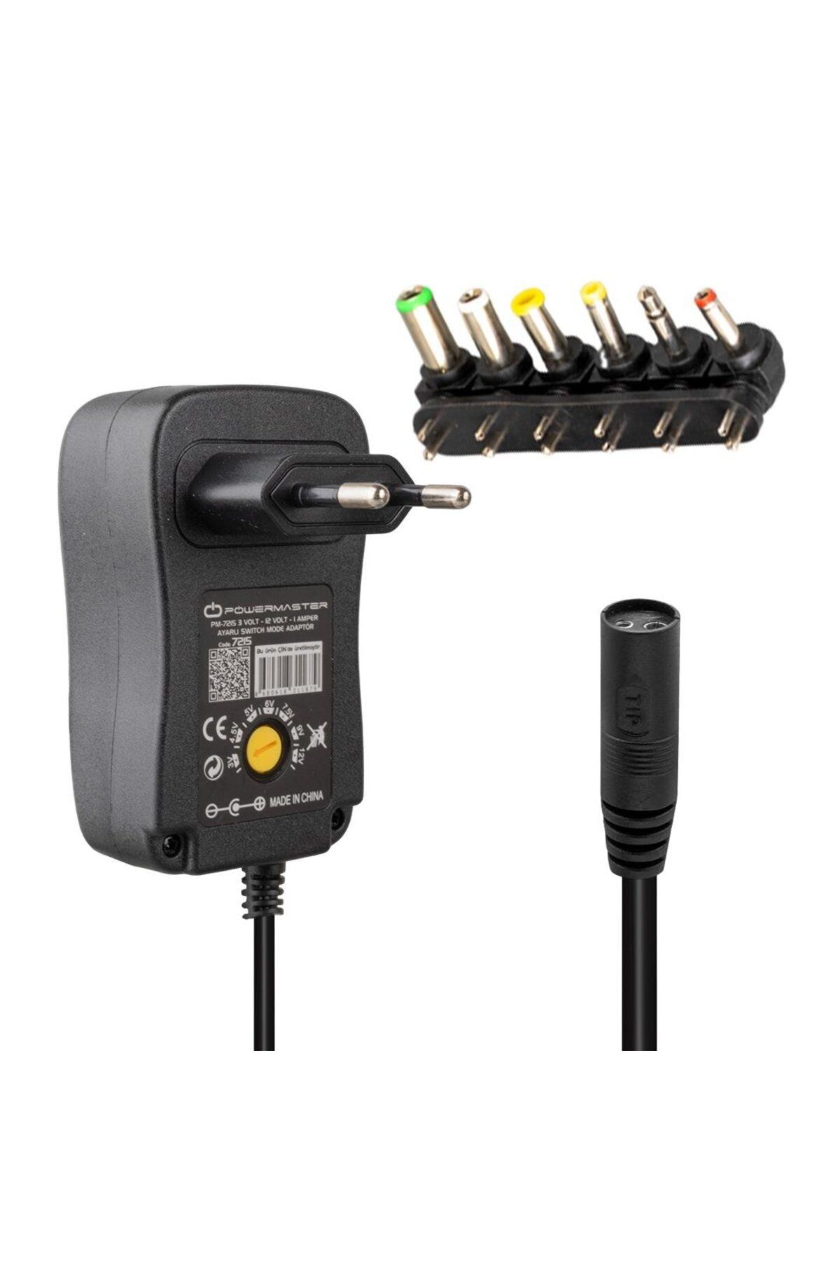 Powermaster PM-7215 3 VOLT - 12 VOLT - 1 AMPER - 30 WATT ÇOK UÇLU AYARLI SWITCH MODE ADAPTÖR