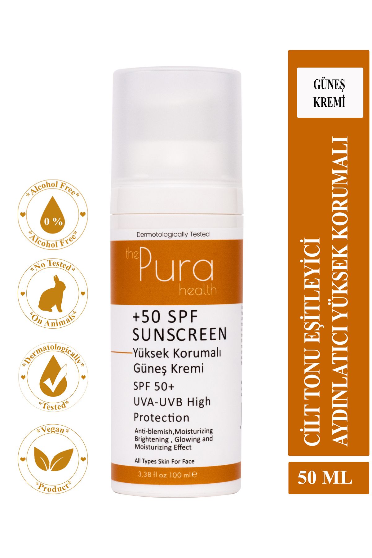 The Pura Health Güneş Kremi Aydınlatıcı Leke Karşıtı Nemlendiricili 50 ml