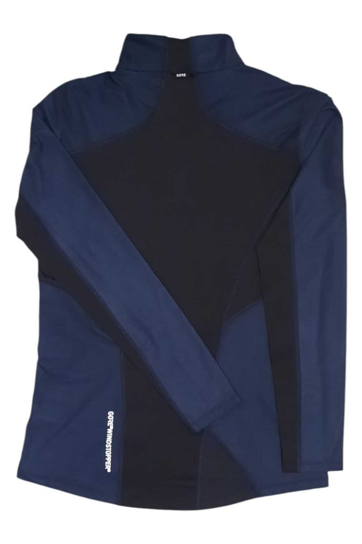 Ingym spor giysileri Lacivert Yarım Fermuarlı Windstopper