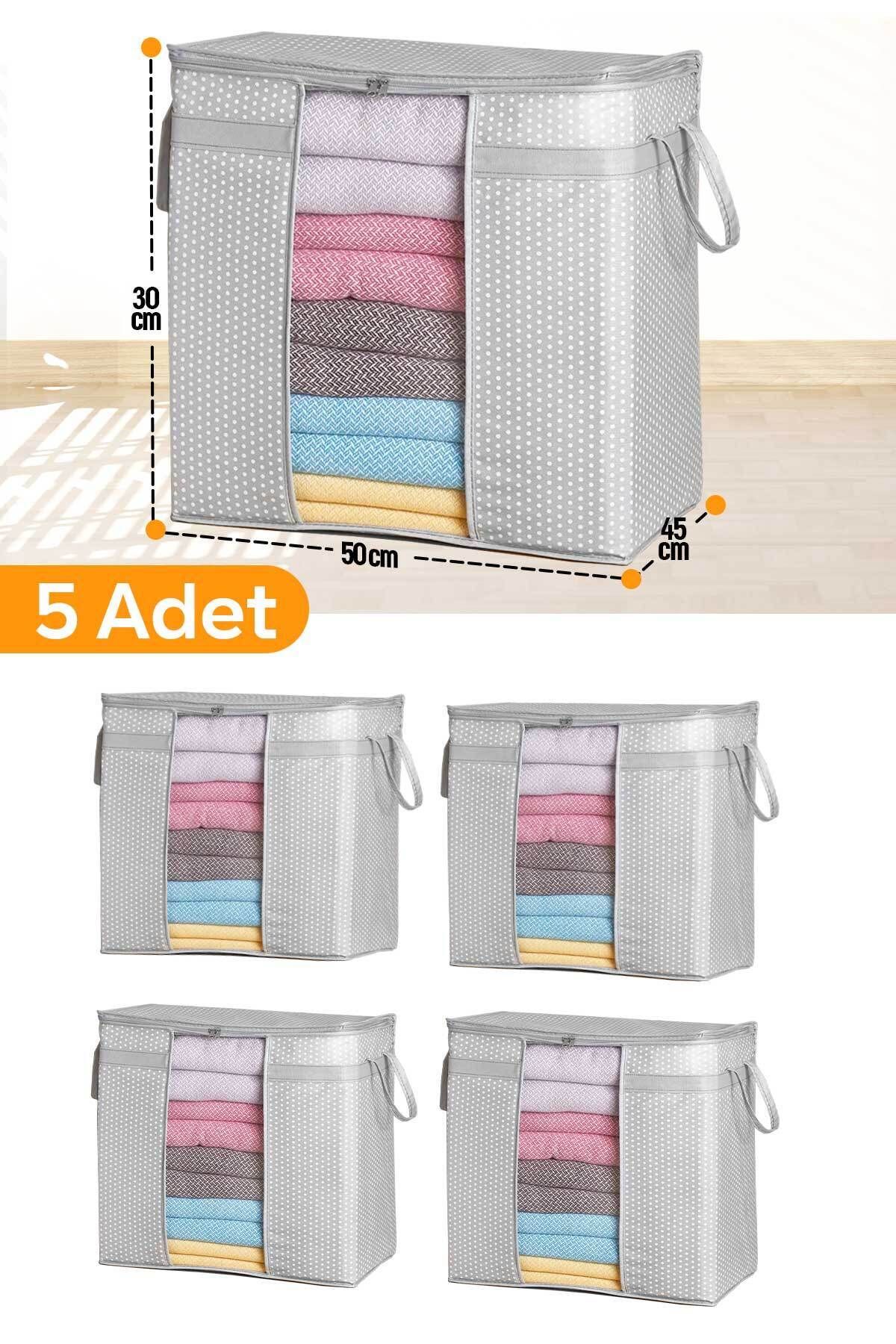 teknotrust 5 Adet Pencereli Gri Saklama Çantası 50x45x30 cm, Şık ve Kullanışlı Set