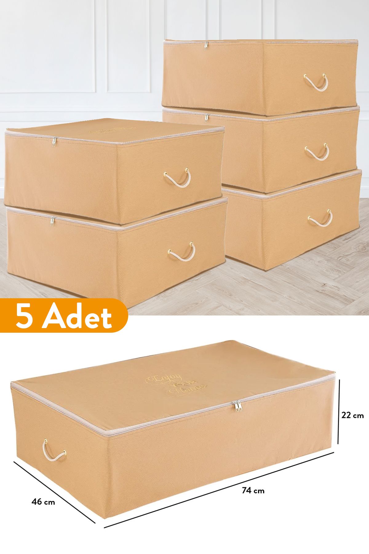 teknotrust 5 Adet Mega Boy Baza Altı Taba Hurç, Kahverengi, 74x46x22 cm