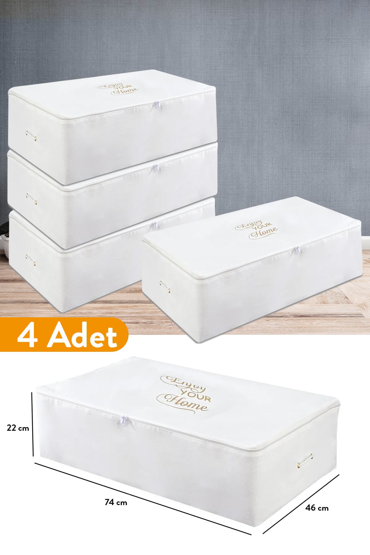 teknotrust 4'lü Beyaz Baza Altı Hurç, 74x46x22 cm, şık ve kullanışlı depolama çözümü