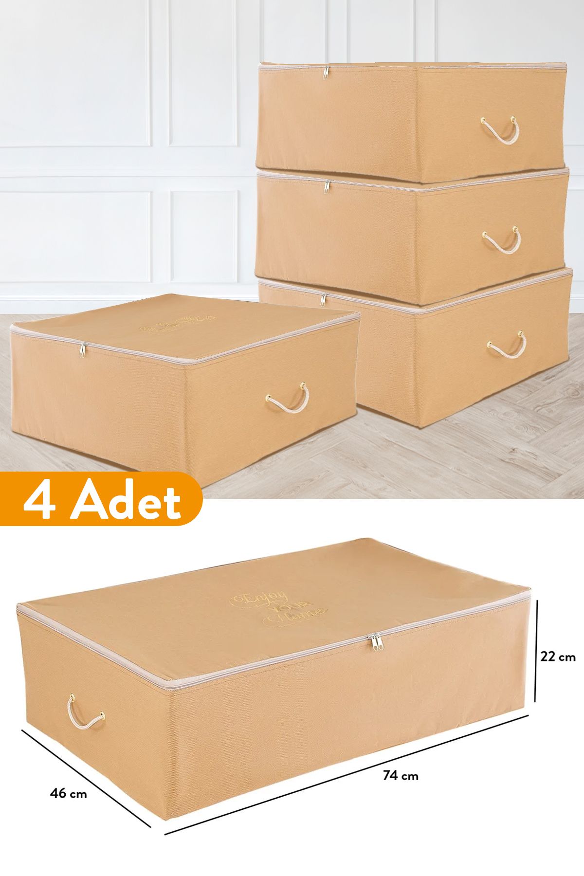 teknotrust 4'lü Mega Boy Baza Altı Taba Hurç, Kahverengi, 74x46x22 cm, pratik ve şık depolama seti