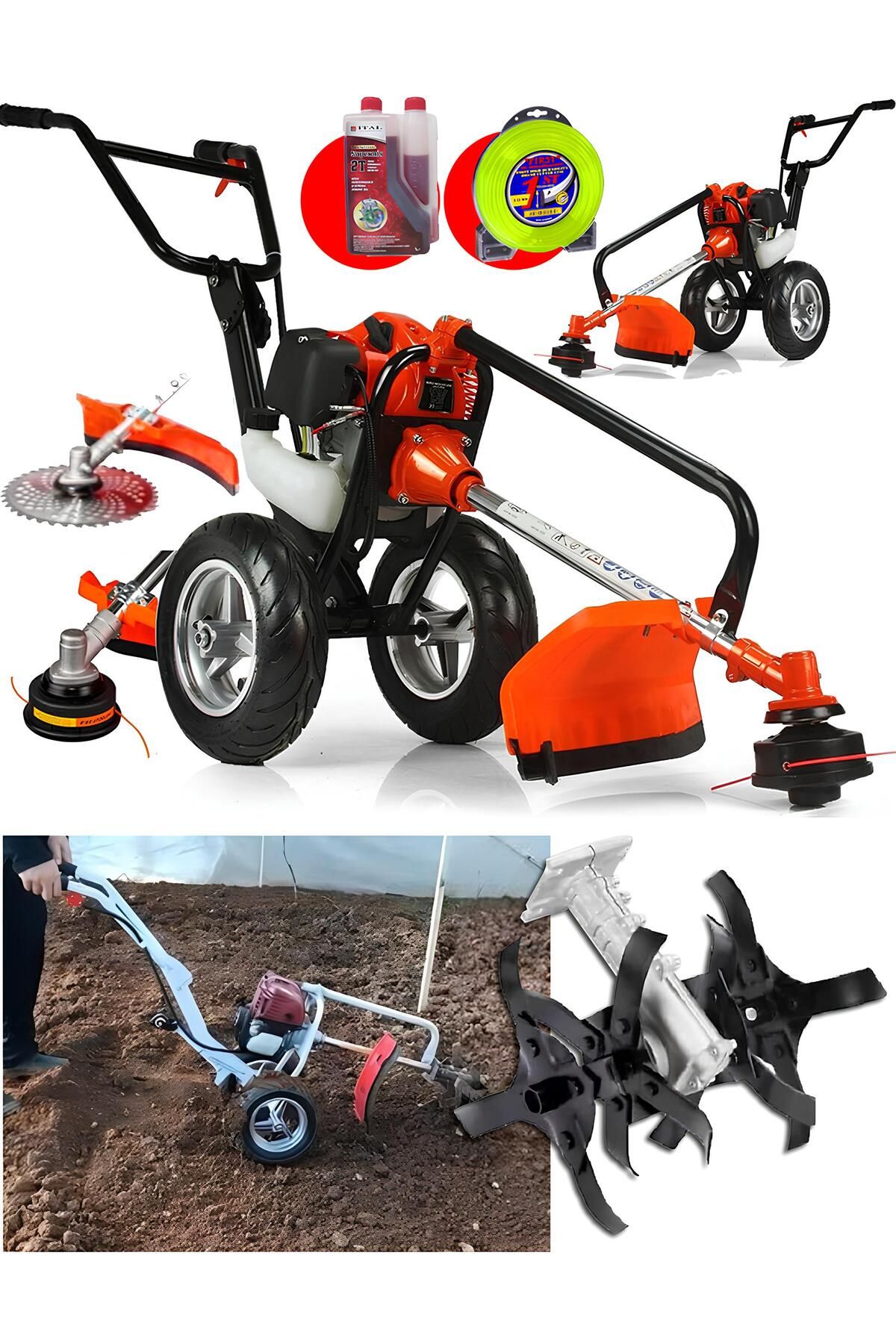 PROXTECH Arazi Seti 2,5 HP Tekerlekli Tırpan Ot Biçme 2'Lİ Toprak Eşeleme + Akrobat Çapalama Seti