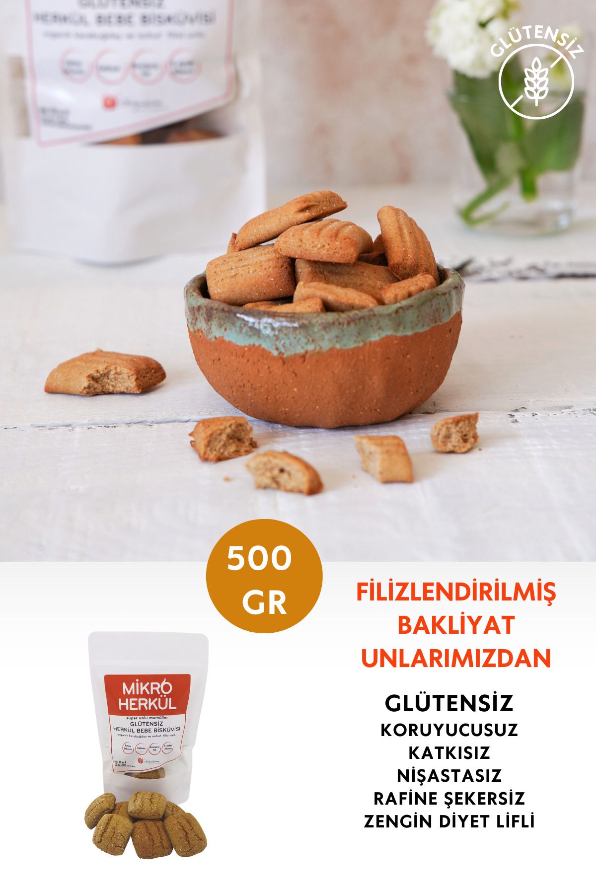 Doğaçlama Gıda Glutensiz Bebe Bisküvisi Jumbo Boy 500gr