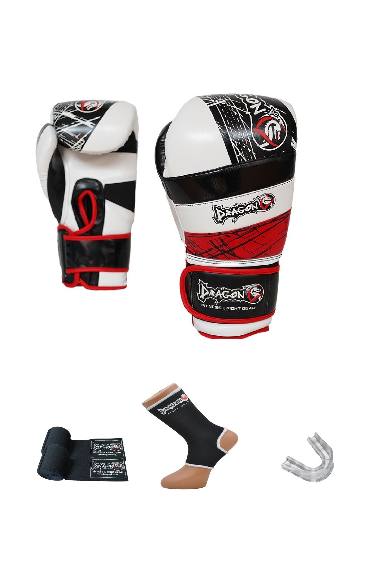 Dragondo Red Land Boks Muay Thai - Kick boks Eldiven- bandaj-dişlik-çorap  4'lü set BLACK Giftoom Gloves