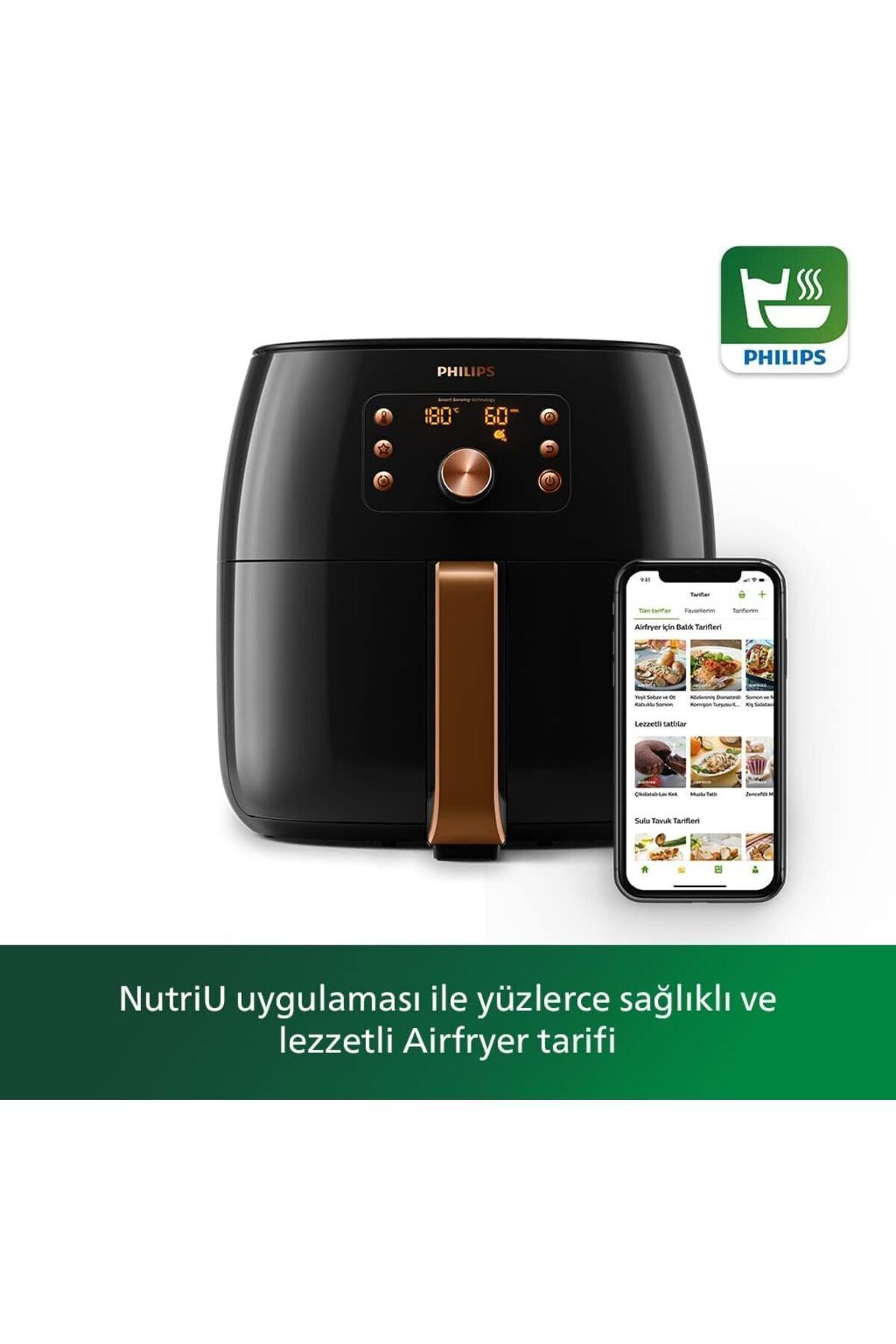 Philips 9000Seri Airfryer XXL Smart Sensing Fritöz 7.3 L Kapasite Philips Türk Kahve Makinesi Hediye