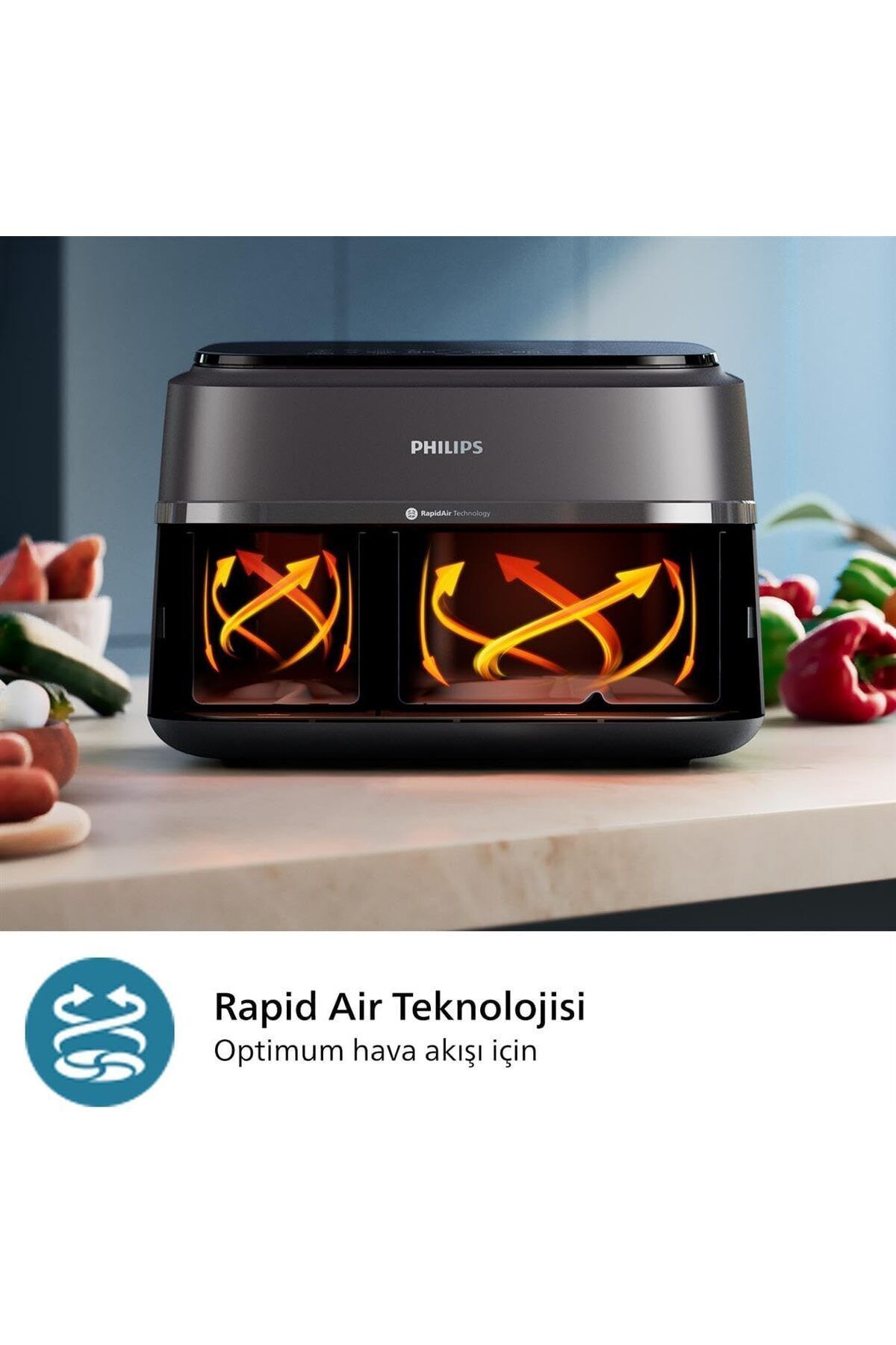 Philips Çift Hazneli Airfryer 3000 Serisi, 9l  2 Hazneli ,Rapid Air  HomeID Uygulaması