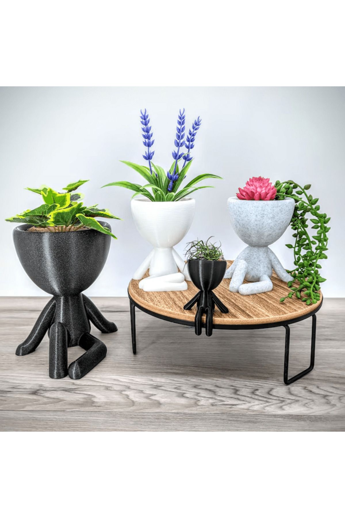 Cem3d Dekoratif Siyah - Beyaz - Gri Mermer - Mat Siyah Renkli 4'lü Set Robert Saksıları 12cm