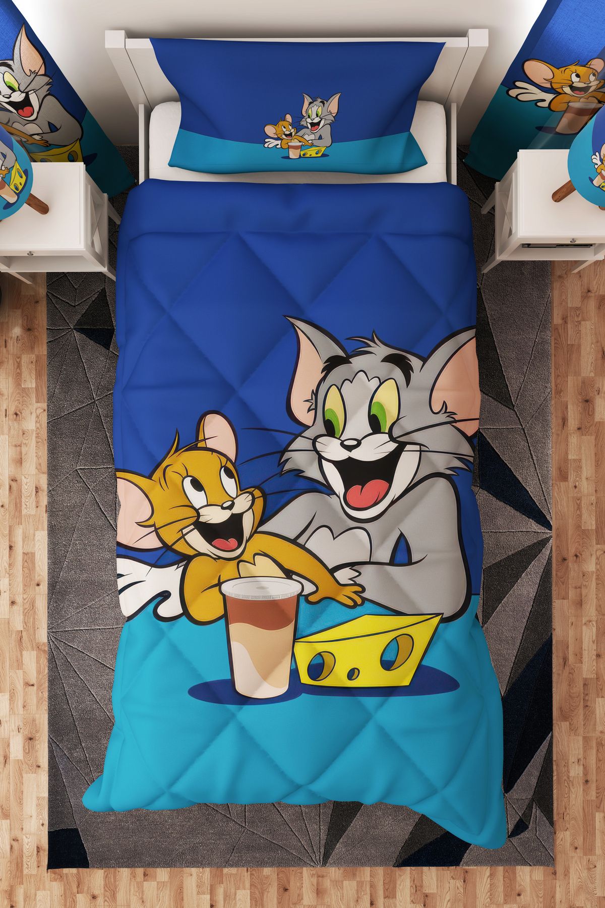 Talia Home Tom ve Jerry Desenli Tek Kişilik Çocuk Yorganı Uyku Seti TLAG-319