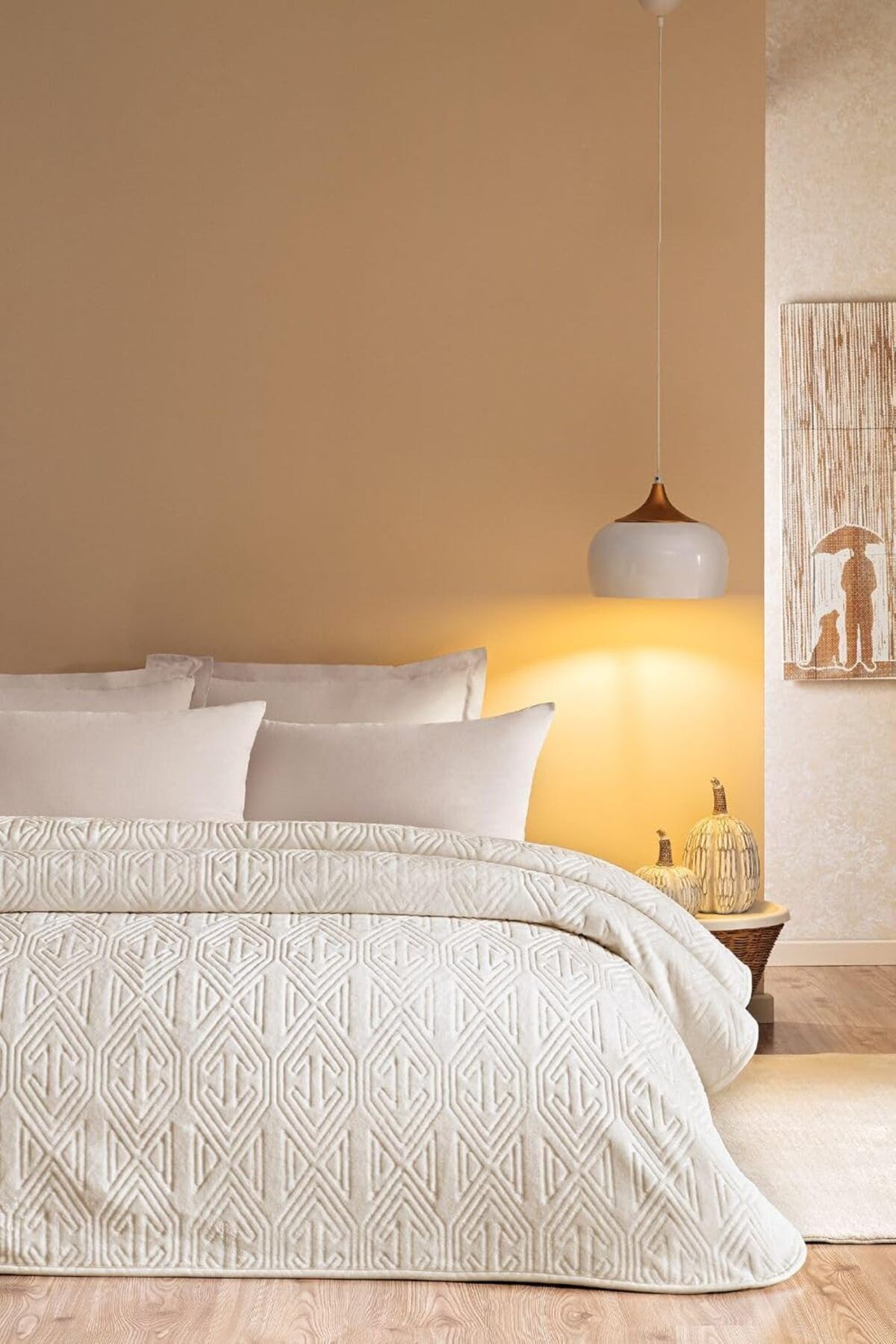 STOREMAX nffashopm Melan Çift Kişilik Emboss Battaniye - Şampanya, 200 x 220 storestarx 1051353