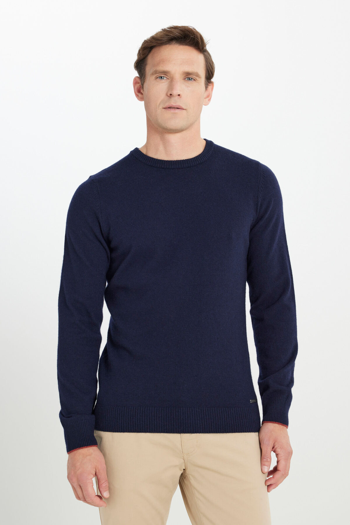 آلتین ییدلیز کلاسیکس ژاکت بافتنی مردانه پشمی گرم سرمه‌ای، یقه گرد برش معمولی، سایز استاندارد