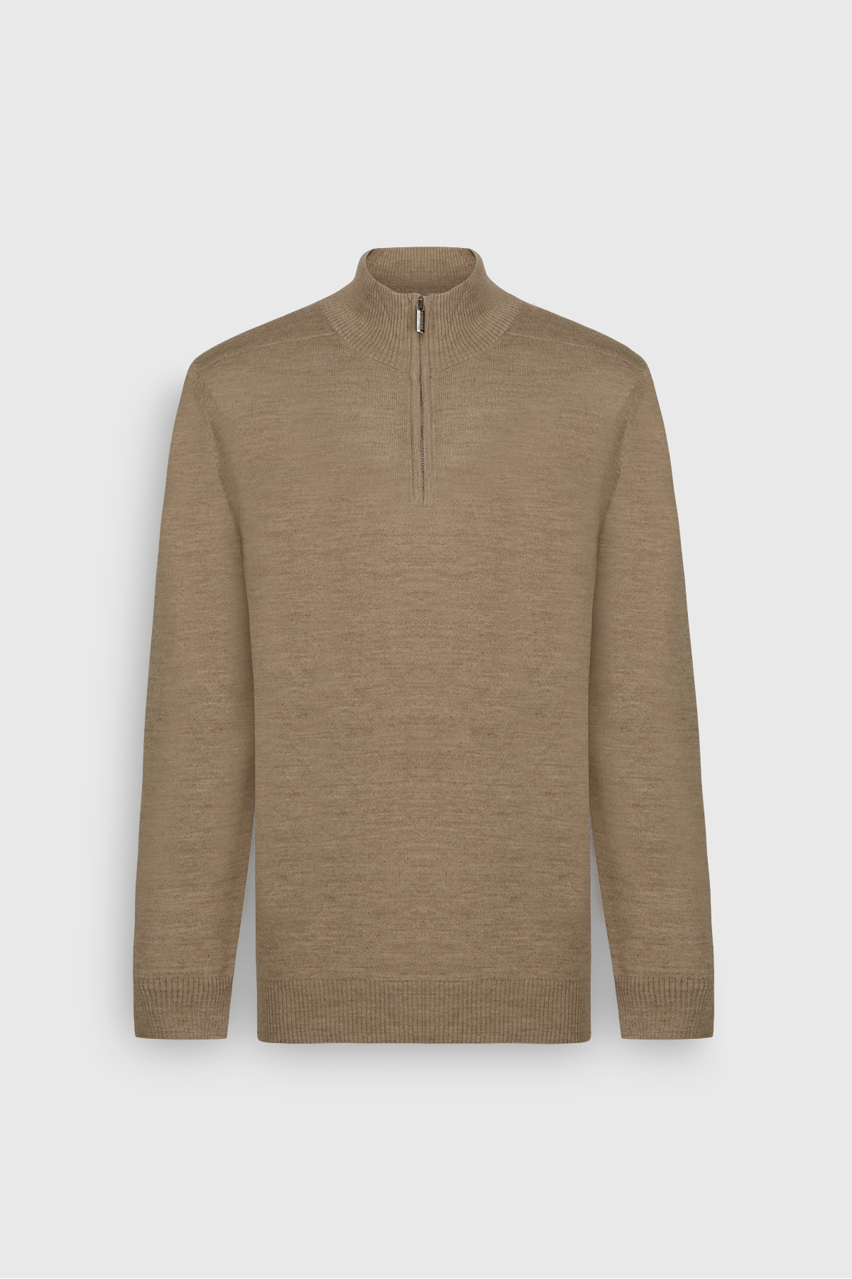 Erkek Camel Standart Fit Normal Kesim Bato Yaka Triko Kazak