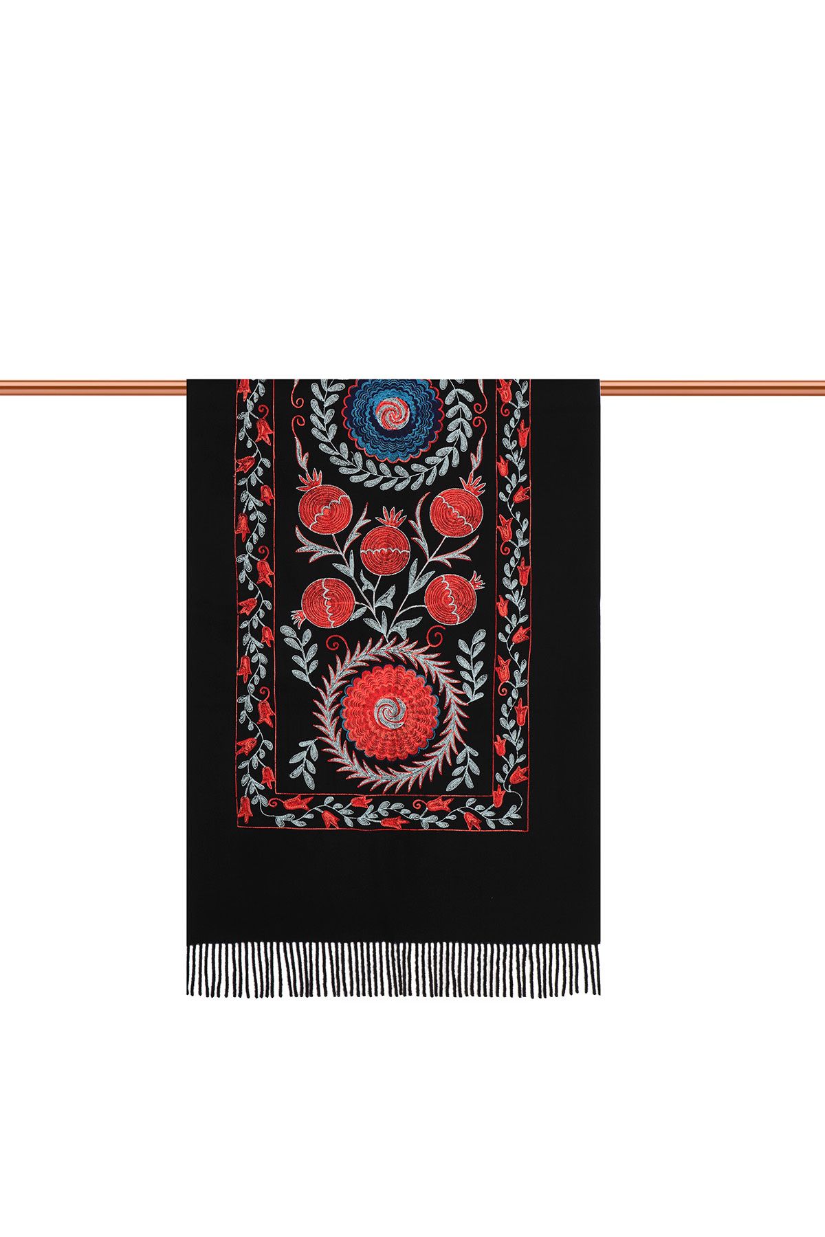 Bursa İpek-Black Embroidered Winter Shawl 2