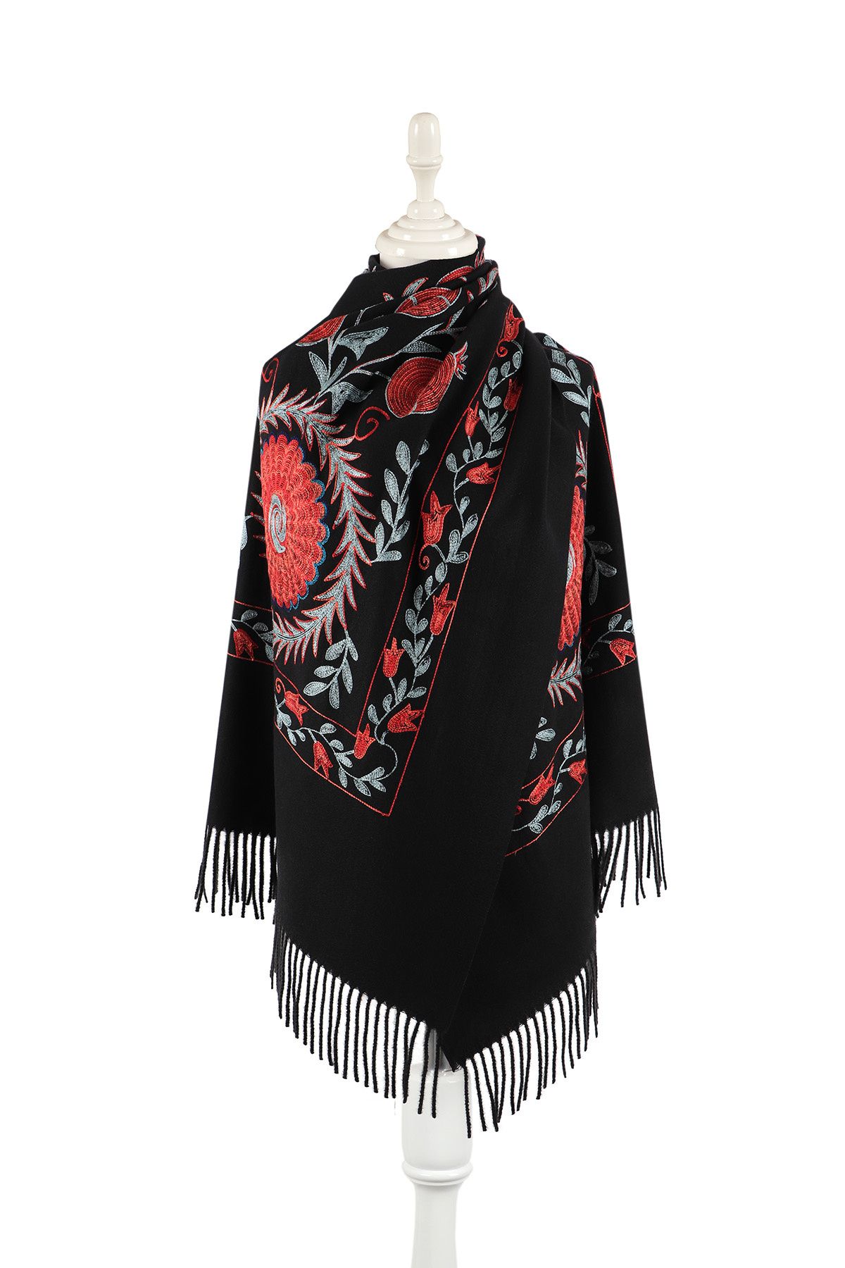 Bursa İpek-Black Embroidered Winter Shawl 1