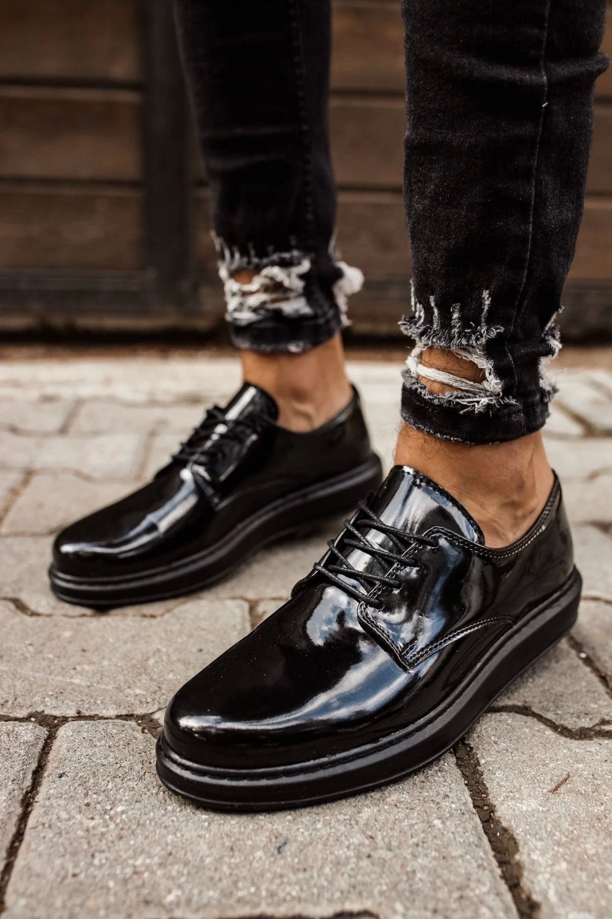 Chekich Kömen Ch003 Rst Pelle Verniciata Classica Pantofi Pentru Bărbați Negri Masculin - 39
