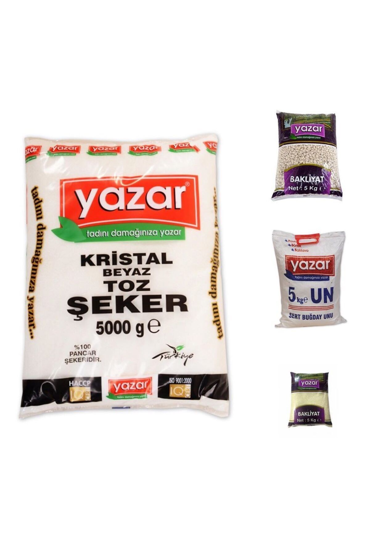 YAZAR YazarKuru Gıda Seti 5kg fasulye+5kg Pilavlık Pirinç+5kg Toz Şeker+5kg Çok Amaçlı Un=20kg