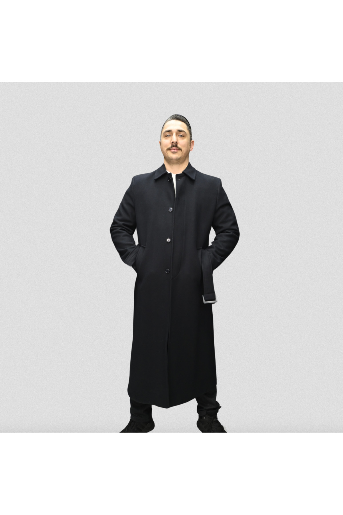 Üstün Ricol Erkek Uzun Palto Kemer Detaylı görsel 3
