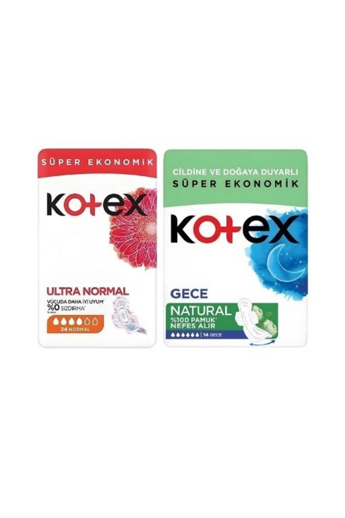 Kotex Natural Gece 14'lü & Normal 24'lü Ped