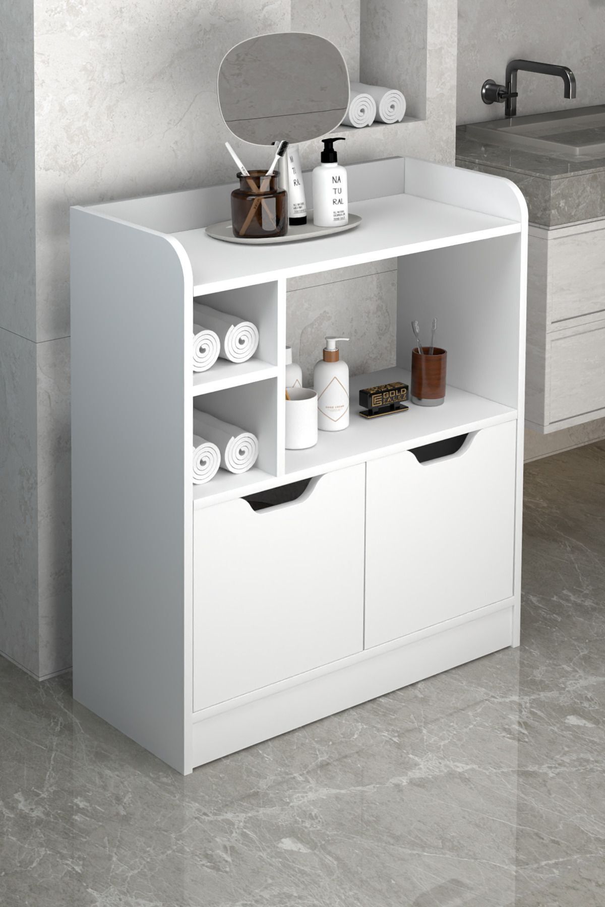 İlkal Çok Amaçlı Banyo Dolabı Beyaz 86 cm görsel 2