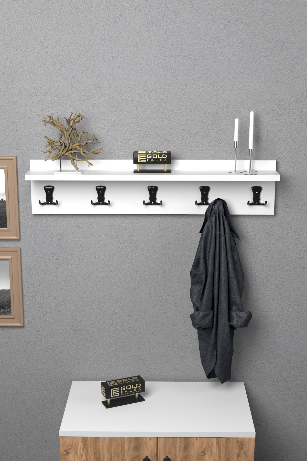 GOLDFALEZ Askılık Duvar Elbise Askılığı Portmanto 80 Cm Beyaz Düz