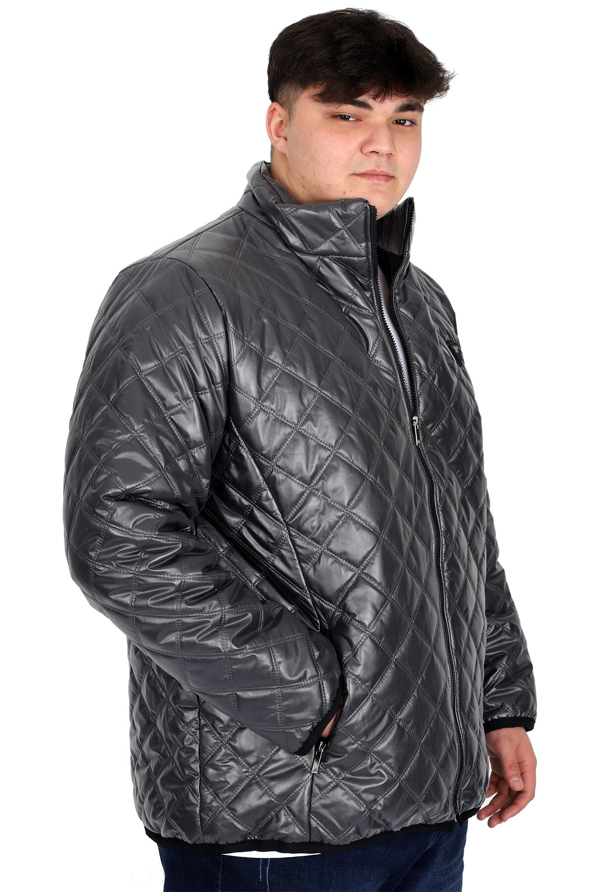ModeXL Mode XL Büyük Beden Erkek Dik Yaka Kapitone Mont U24615 Antrasit görsel 2
