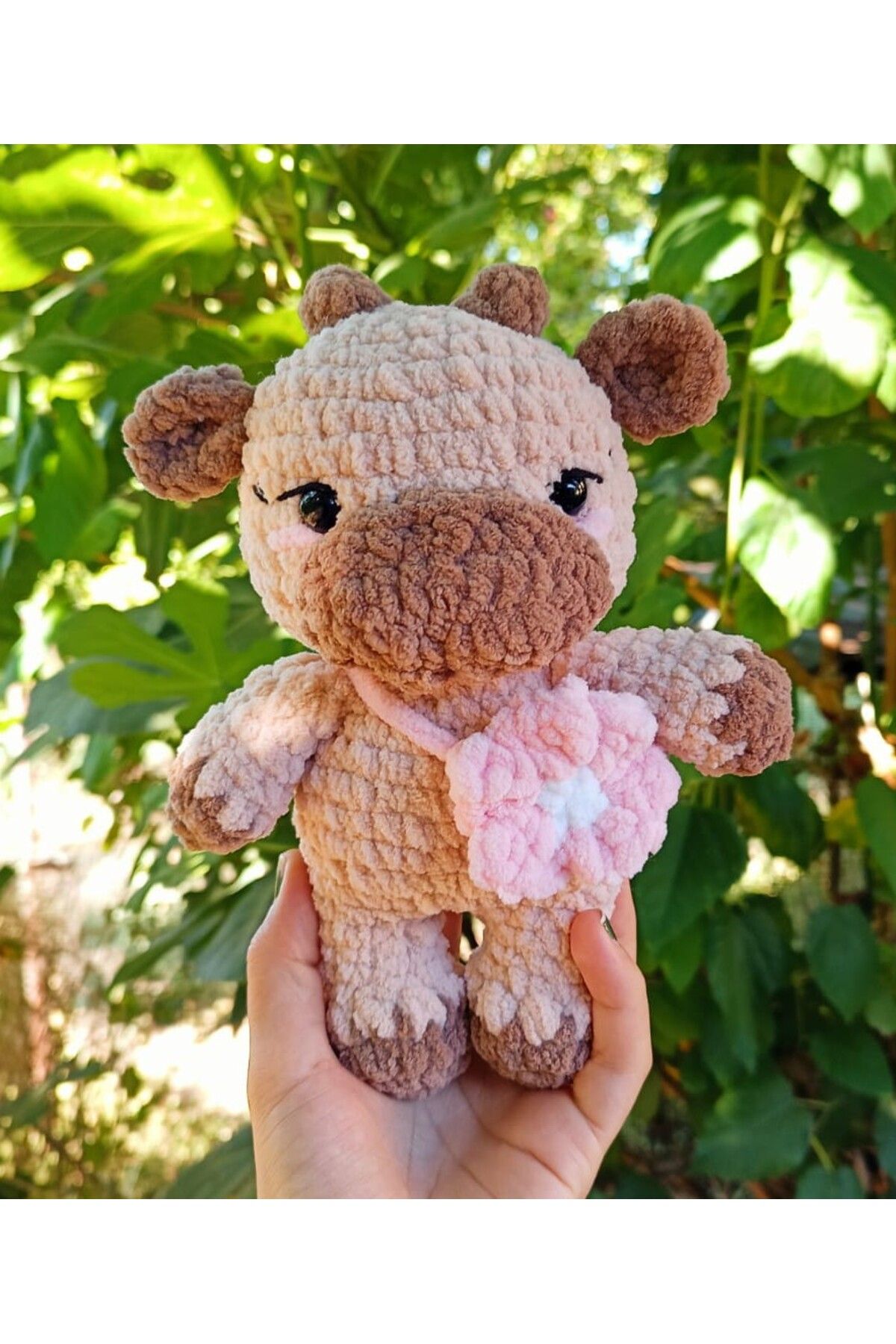 Klabelgift Amigurumi Örgü İnek Peluş Çiçekli Kawaii Oyuncak