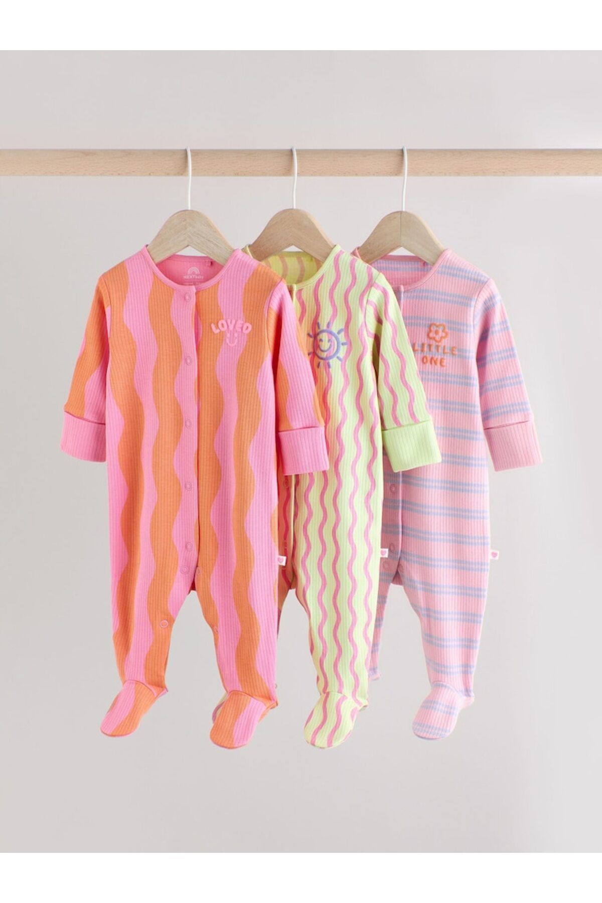 Next Baby 100% Cotton Pink Printed 3-Piece Sleepsuit Set