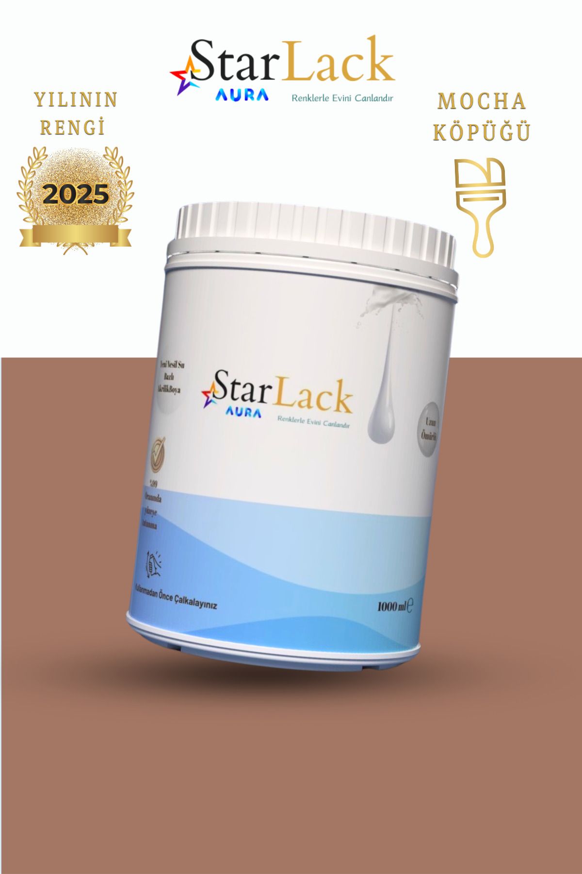 starlack Aura 1000ml Akrilik Su Bazlı Hobi Dönüşüm Boyası ( Tezgah-fayans-dolap-cam-plastik-ahşap-kapı )